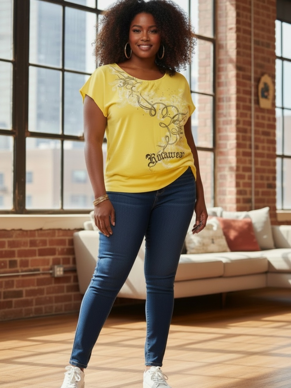 Rocawear Yellow Y2K Bow Back Tee T-Shirt Women Plus XXL